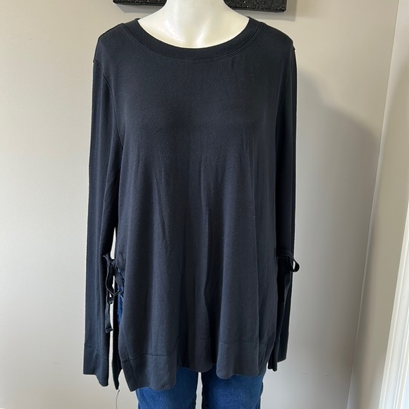 UGG Quincy Bow Tie Side Black Terry Sweatshirt Relaxed Fit  Sz L - Picture 4 of 13